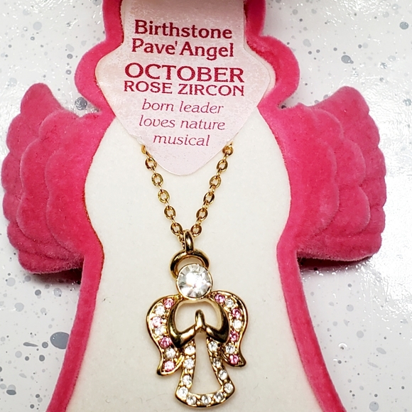 Danbury Mint Jewelry - NWT Danbury Mint Gold Angel Charm October Birthday Necklace 18"